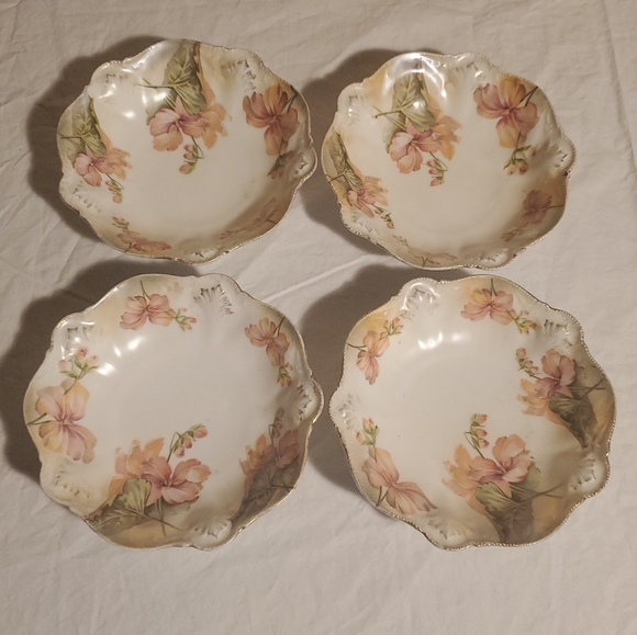 Antique 1850-1899 Porcelain Red Star Floral Scalloped Bowls - RS Prussia - Picture 1 of 7